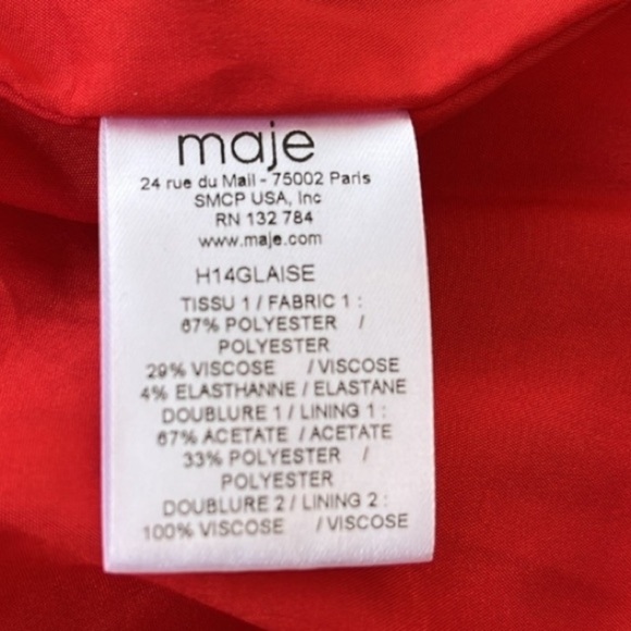 Maje Skirt Chic French Ruched Mini Skirt in Bold Luxurious Red - Picture 6 of 9